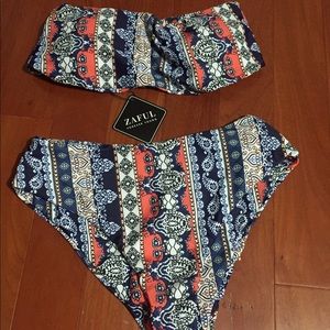 Strapless printed high wastes bikini set
